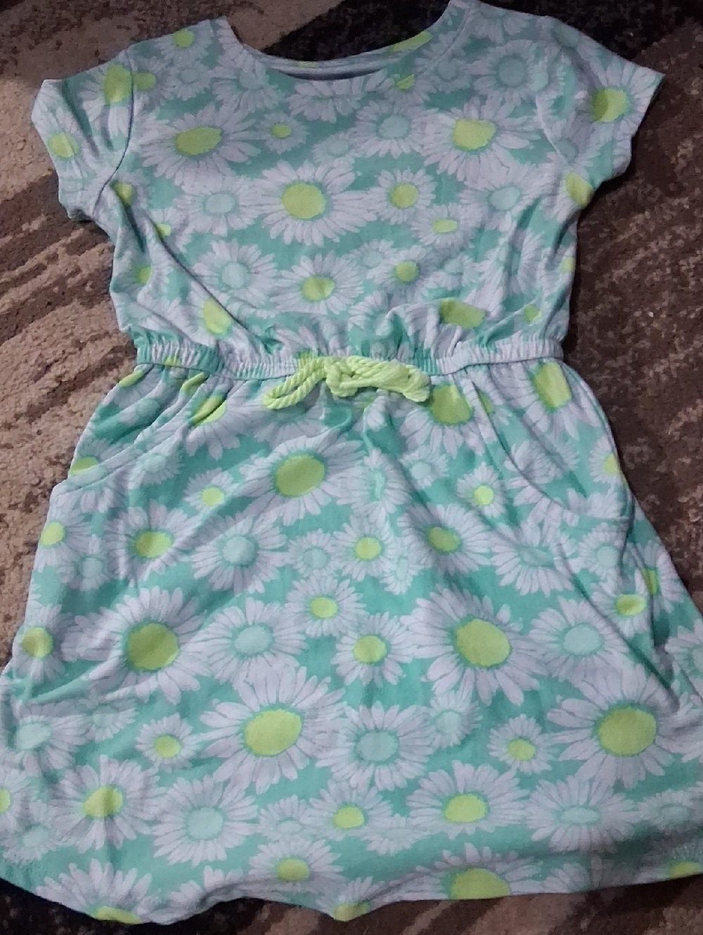 Girls' Casual Mint Daisy Short-Sleeve Dress